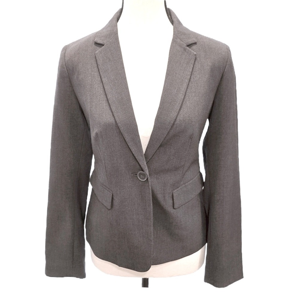 Liz Claiborne Career Petite Blazer Jacket‎ 4P Charcoal Gray Stretch 17" PTP